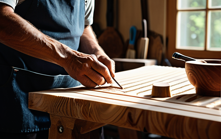 A professional artisan, fully clothed in modest, appropriate attire, meticulously carving a piece of natural wood with detailed focus in a sunlit, calm workshop. The scene emphasizes the sensory experience and mindful concentration, with warm, natural light illuminating the textures of the wood and tools. Perfect anatomy, correct proportions, natural pose, well-formed hands, proper finger count, natural body proportions, professional photography, high quality, realistic, safe for work, appropriate content, family-friendly.