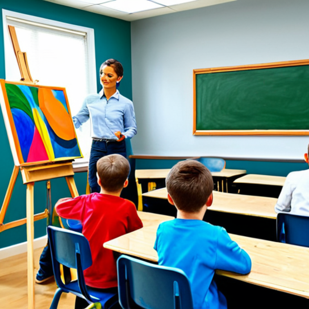 **

"A classroom scene, children fully clothed in casual attire, are painting vibrant abstract art while listening to classical music, safe for work, appropriate content, fully clothed, professional environment, perfect anatomy, correct proportions, natural pose, well-lit, colorful, family-friendly."

**