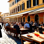 **

"A bustling Italian piazza in the golden hour, filled with locals enjoying aperitivo. Sunlight streams through ancient buildings, casting long shadows. Tables are laden with Campari spritzes and antipasti.  Family-friendly atmosphere. Appropriate attire, safe for work. Perfect anatomy, natural proportions, professional photography, high quality."

**