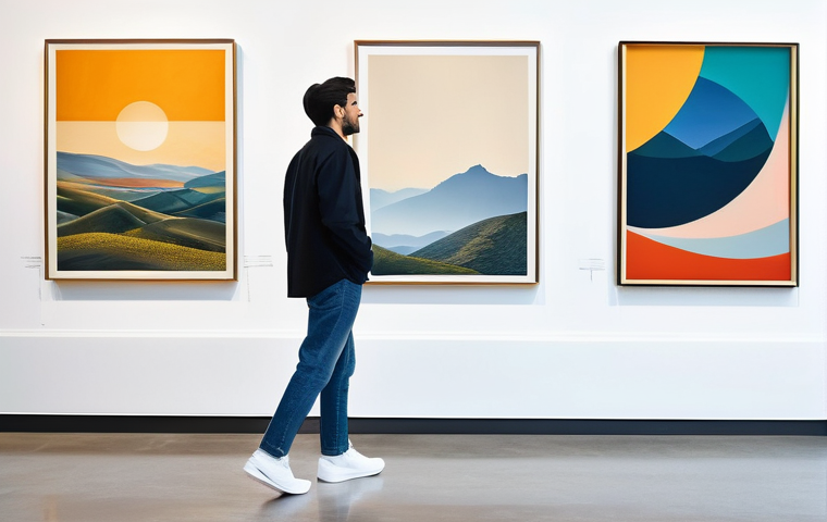 미술 교육과 예술 경매 - **Prompt:** "A young, diverse art enthusiast, dressed in stylish casual clothing (long-sleeved shirt...
