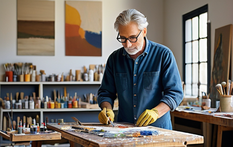 미술 교육과 예술 경매 - **Prompt:** "A young, diverse art enthusiast, dressed in stylish casual clothing (long-sleeved shirt...